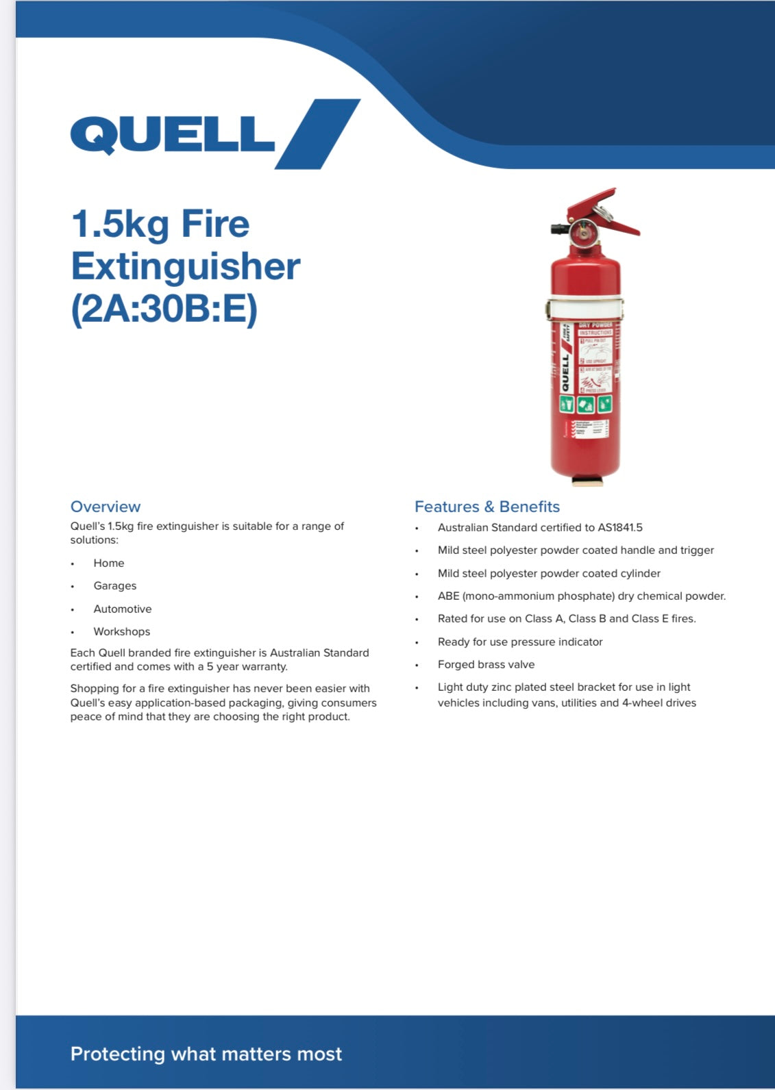 Quell 1.5Kg ABE Dry Powder Fire Extinguisher 2A:30B:E